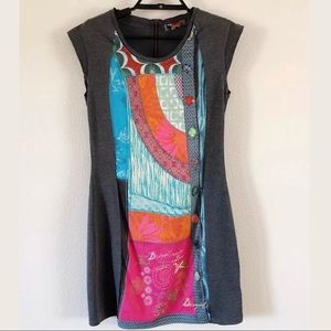 💐Desigual Dress Small Gray Multicolored Graphics